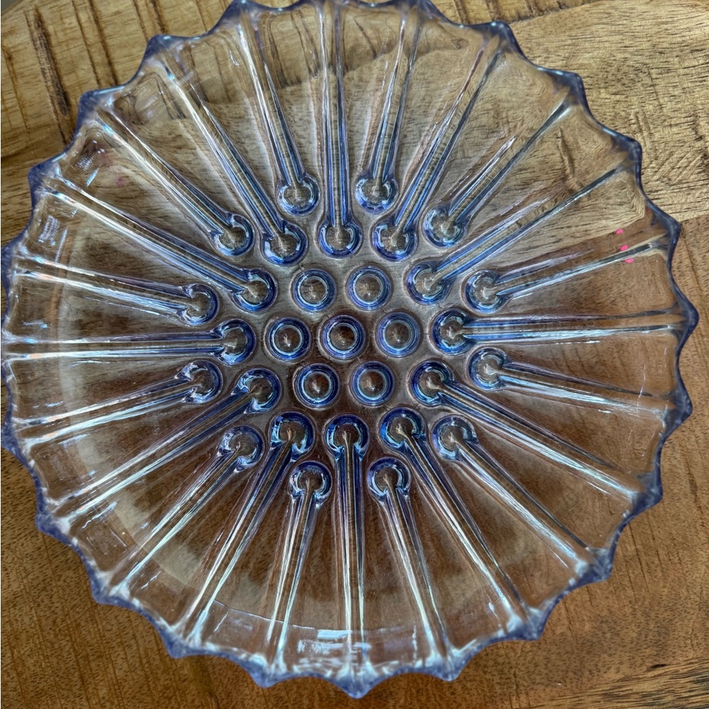 Hobnail & Fluted Teardrop Clear Glass Candy Dish w/ Blue Tint